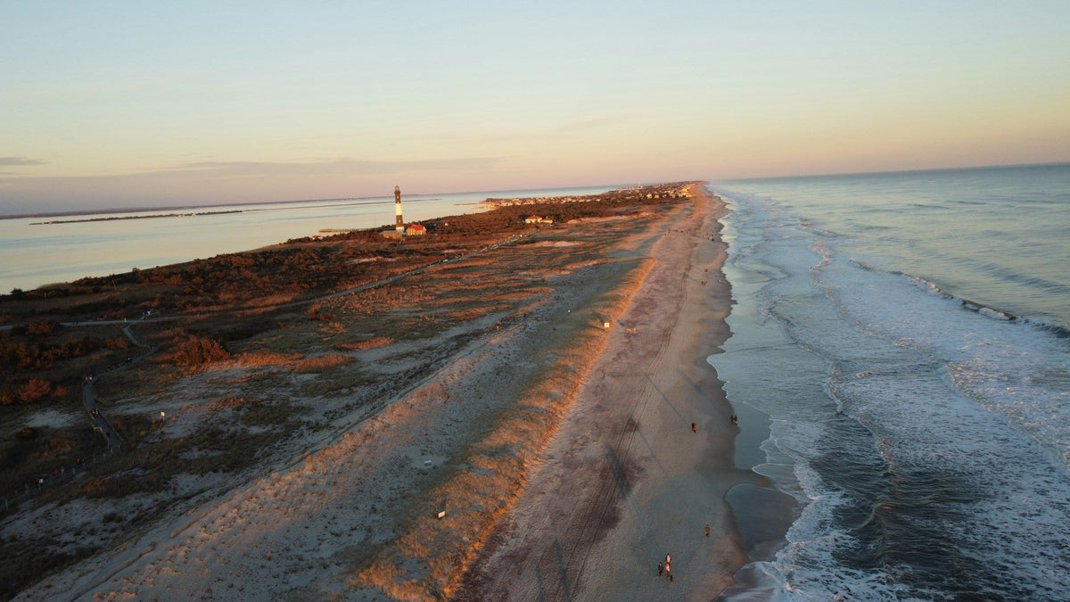 The barrier-island shoreline at Fire Island, New York.