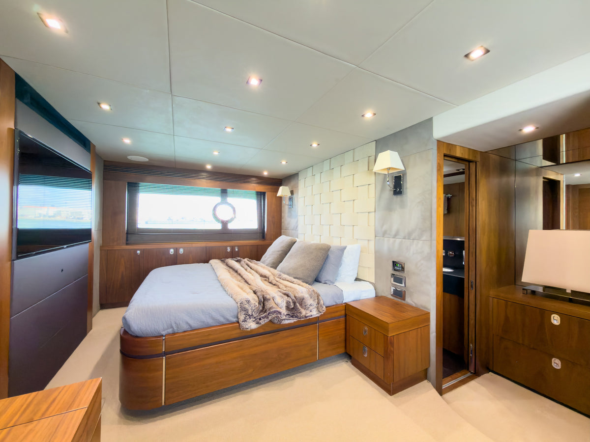 Master stateroom with hull windows aboard START ME UP