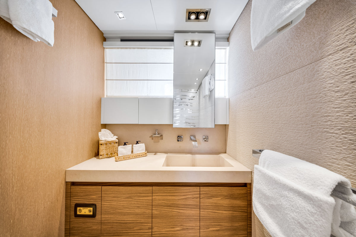 Second en-suite head on ASTONISH, marble surfaces and chrome fittings