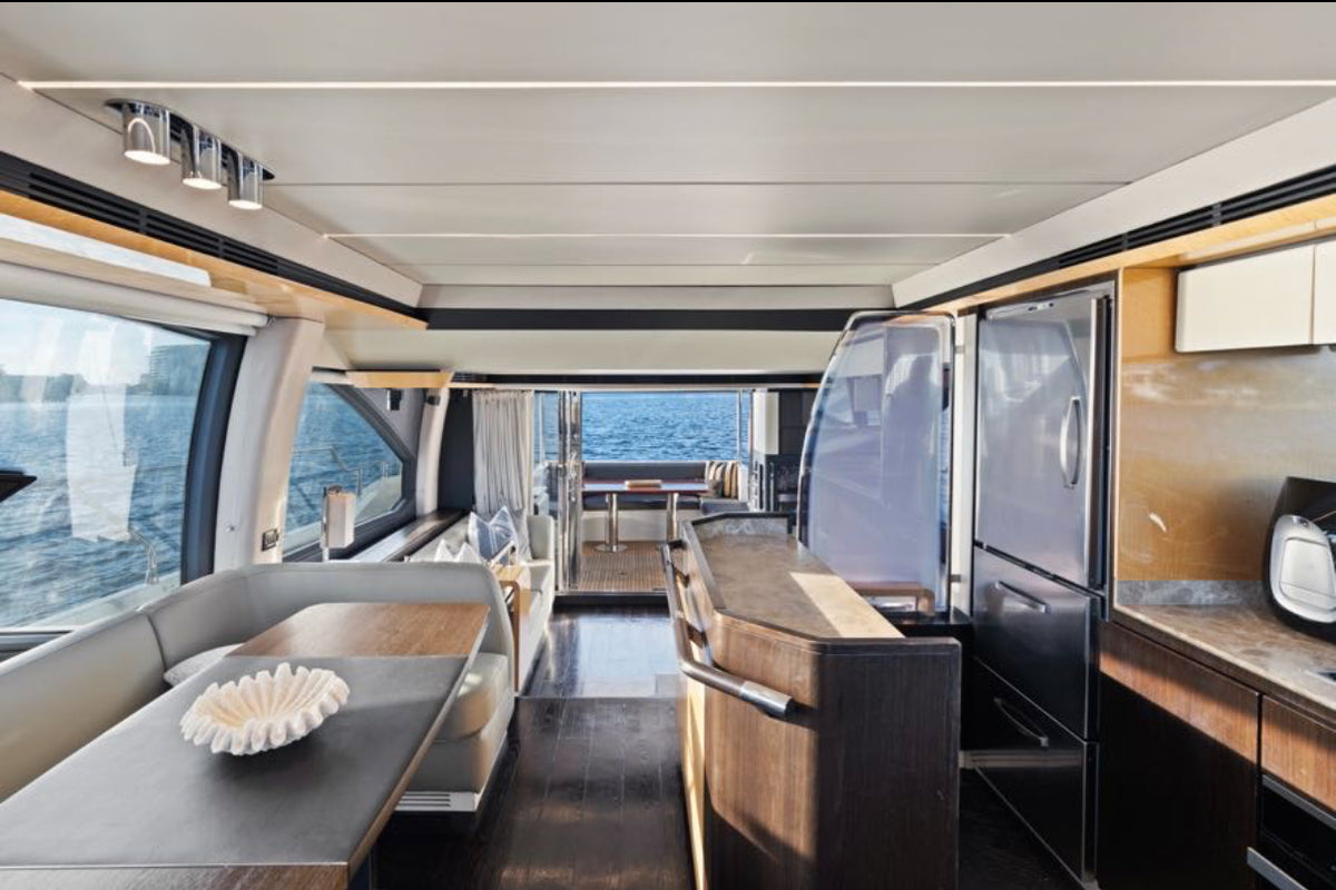 Dinette and galley on the main deck of the 68ft Azimut Paragon