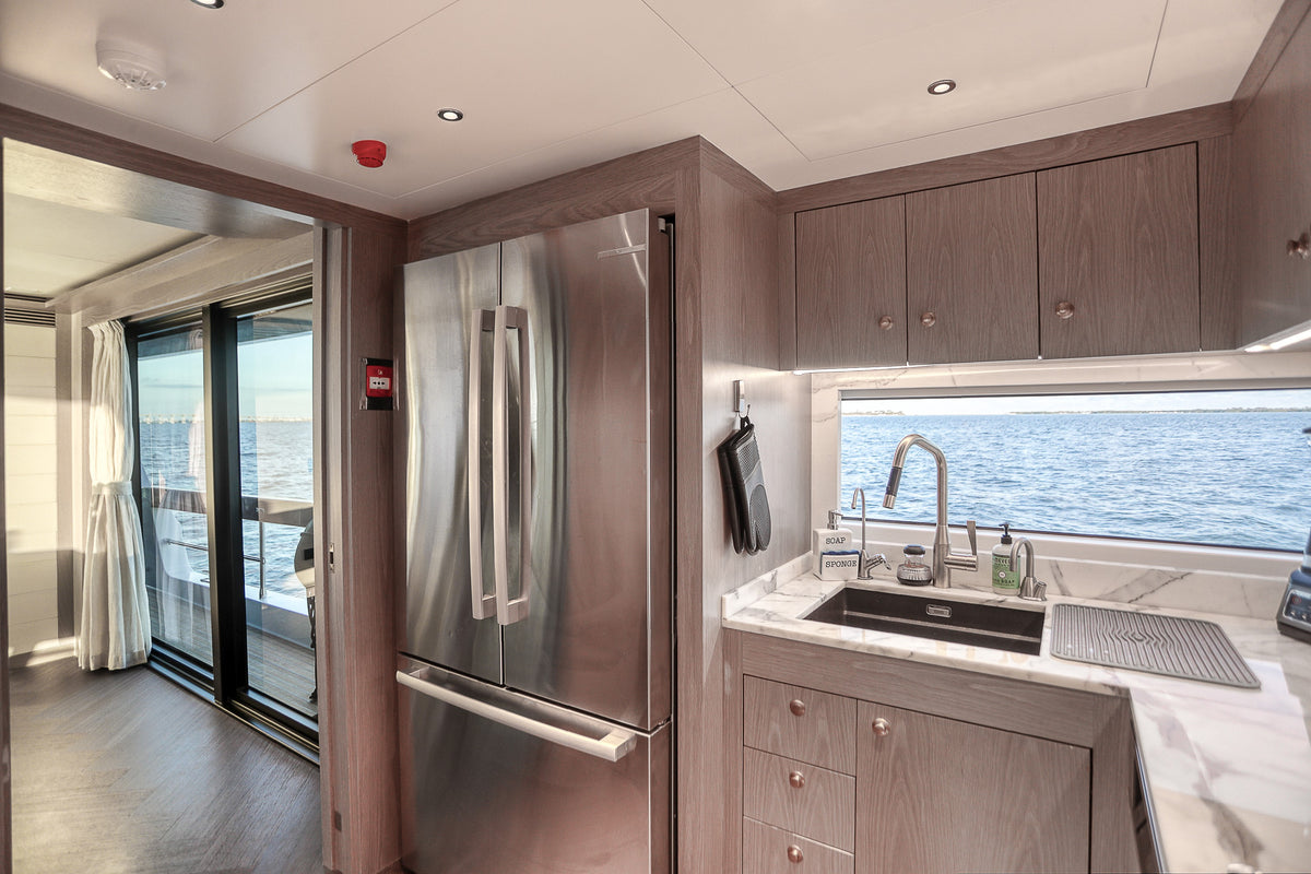 Galley prep area on SAINT, stocked and ready for a day on the water