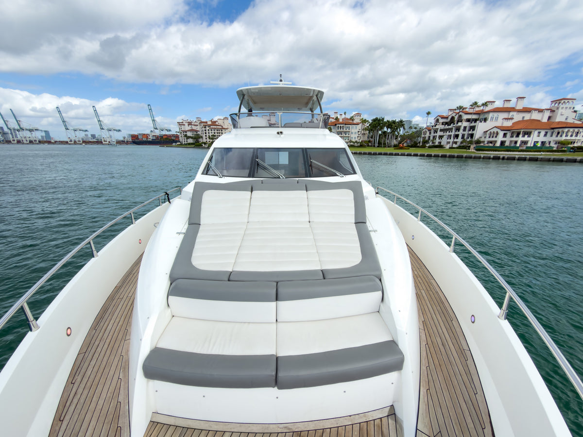Full-width bow sun pad on the 80ft Sunseeker START ME UP