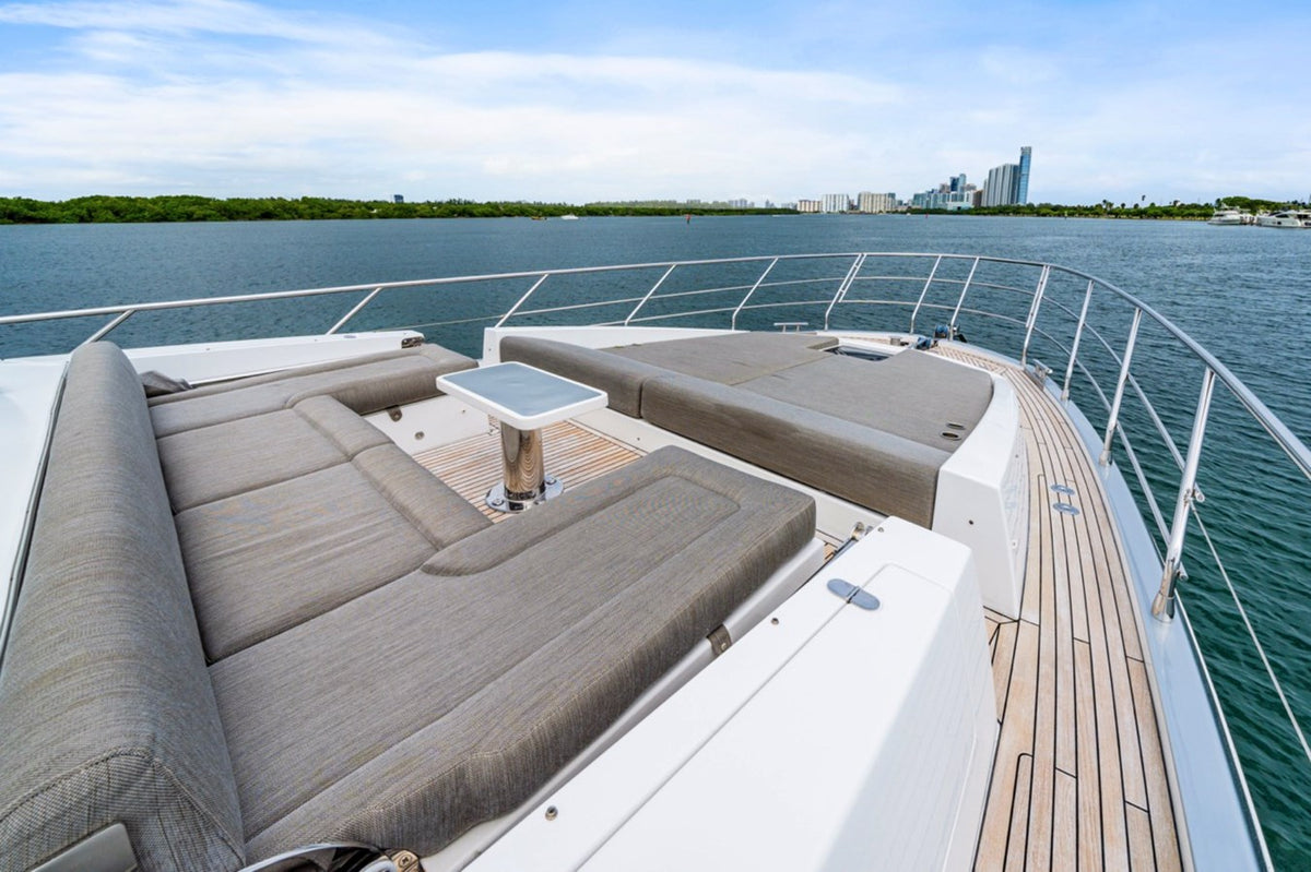 Bow lounge on Water You Doing looking out over Biscayne Bay