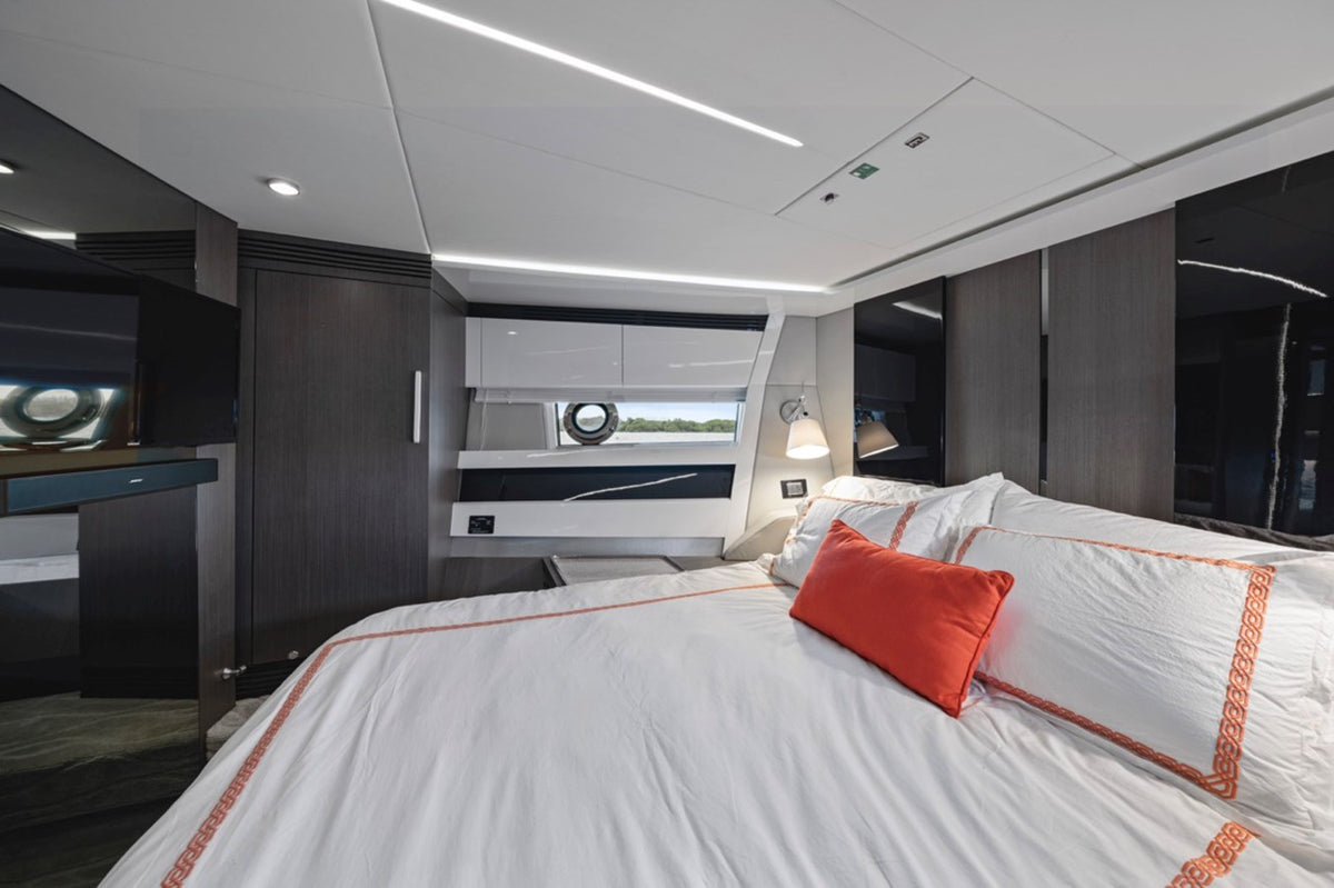 Double stateroom on Water You Doing with orange accent pillows